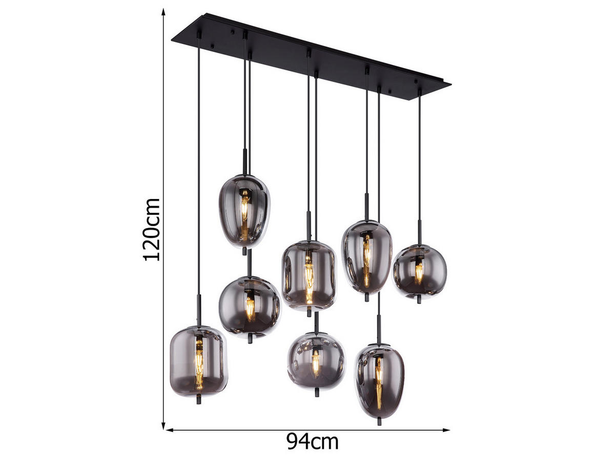 LED-PENDELLEUCHTE Schwarz Breite 94cm, Glaskugeln Rauchglas - Schwarz, Glas/Metall (34/94/120cm) - meineWunschleuchte