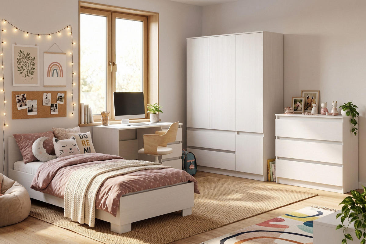 JUGENDZIMMER-SET SIMO E 4-teilig in Weiß - Weiß, Holzwerkstoff (414/180/96cm) - Deine Möbel 24
