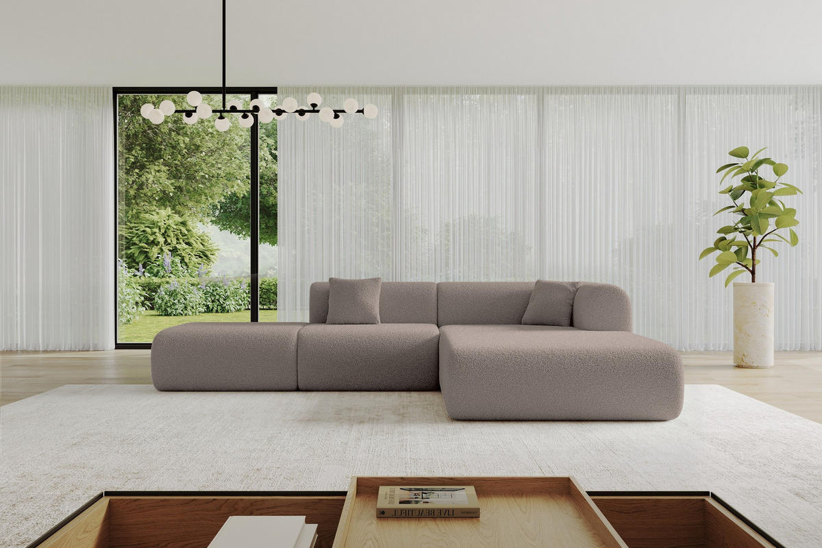 ECKSOFA Ottomane Rechts OVLY-L 289x176x71 Braun Bouclé - Schwarz/Braun, Holzwerkstoff/Kunststoff (289/176cm) - ALTDECOR