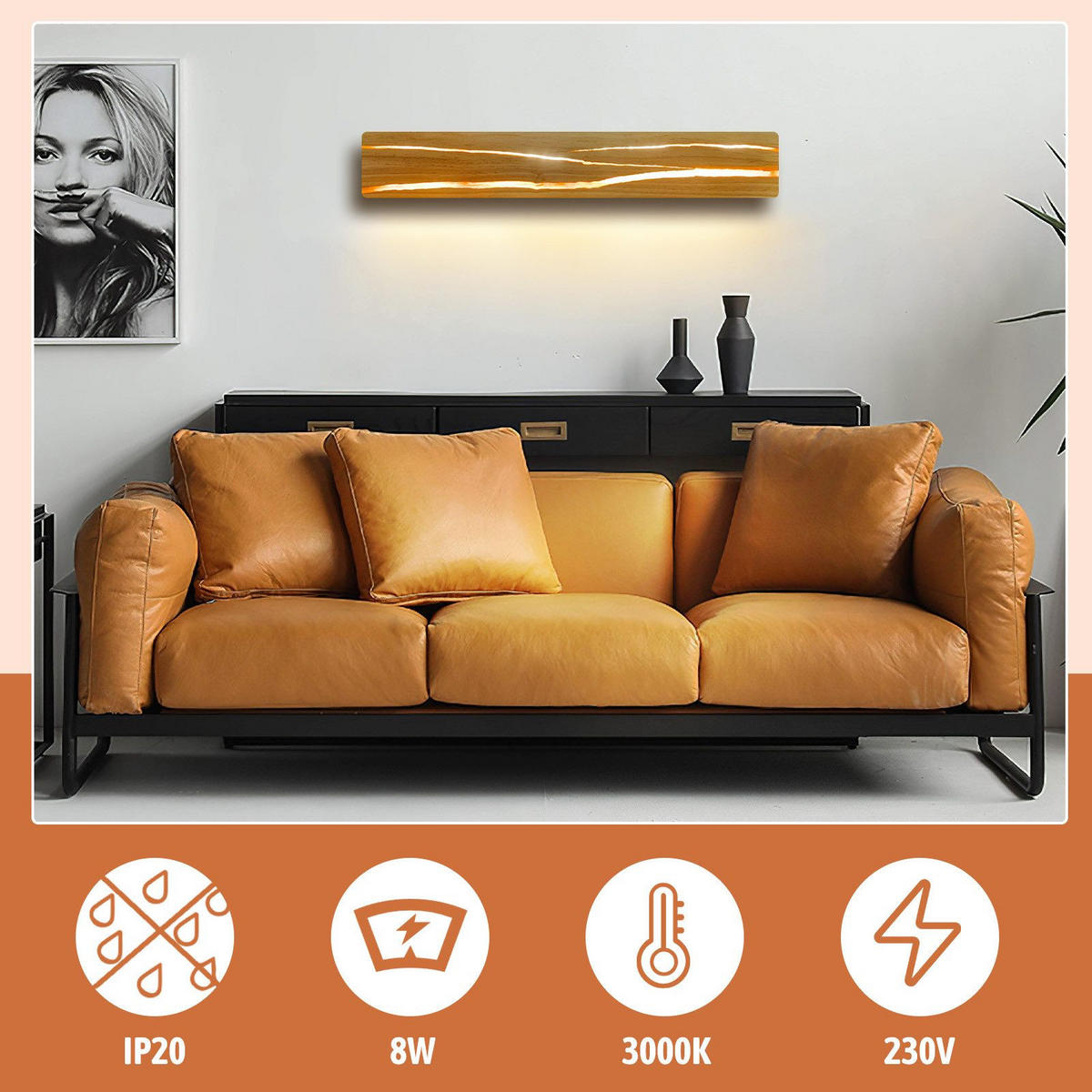 LED WANDLEUCHTE Olenly 50/8/3 cm - Braun, Holz/Metall (8/3/50cm) - ZMH