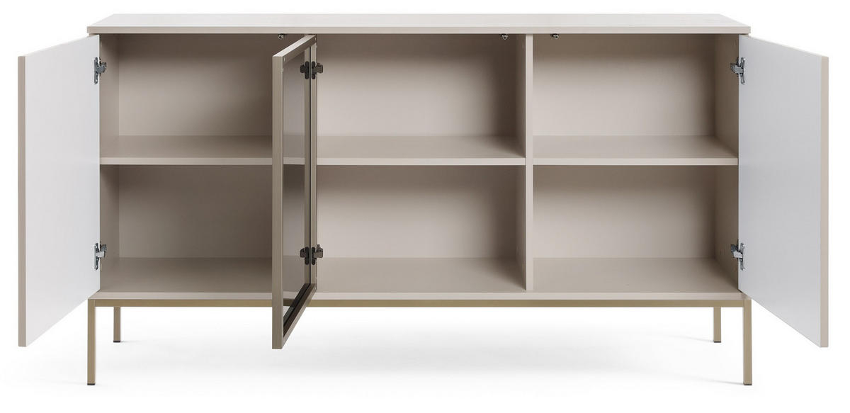 KOMMODE 150 cm Haller mit Lamellen, LED-Beleuchtung, Kaschmir - Beige, Holz (154/83/39cm) - Emporius