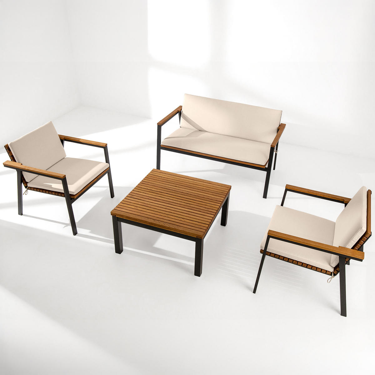 GARTENMÖBELSET ARIATO 4-tlg, mit Kissen - Anthrazit/Beige, Holz/Metall - KONSIMO®