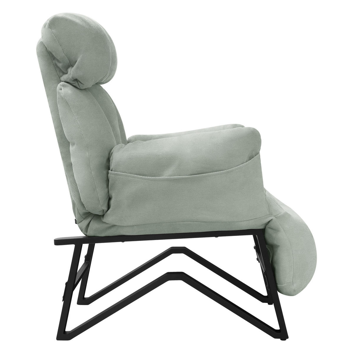 RELAXSESSEL Grau-Grün Leinenbezug verstellbar mit Armlehnen und Fußablage - Schwarz/Hellgrün, Textil/Metall (85/102/82cm) - ML-DESIGN