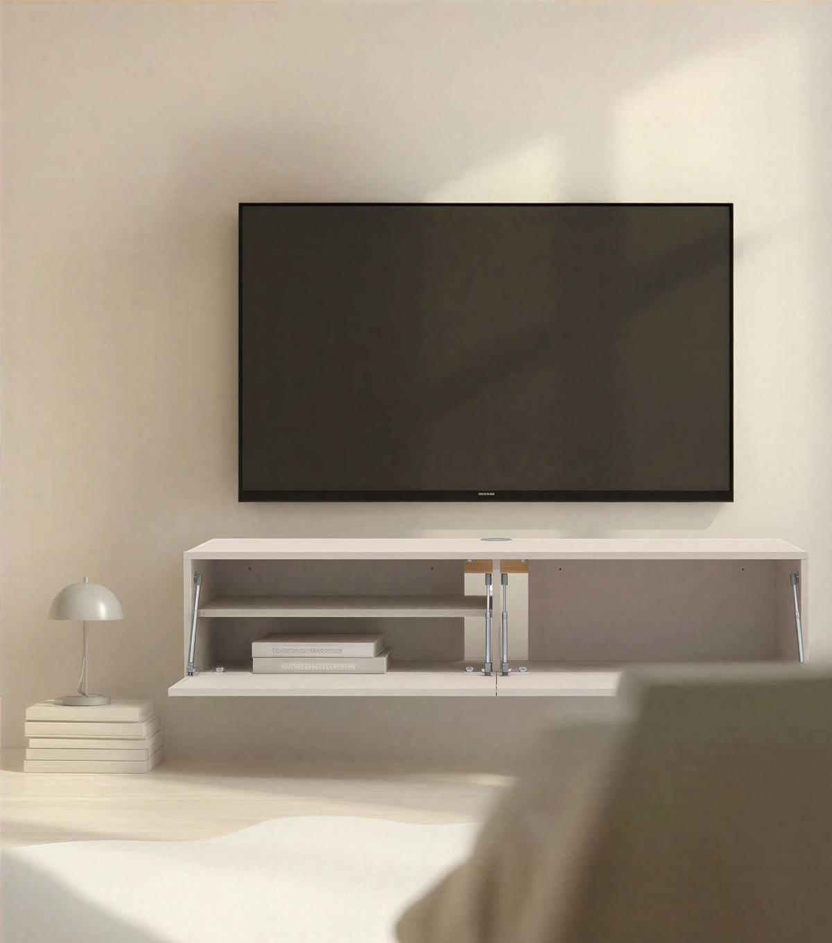 LOWBOARD Das Schwebende - Beige, Holzwerkstoff (160/36/42cm) - Mokebo