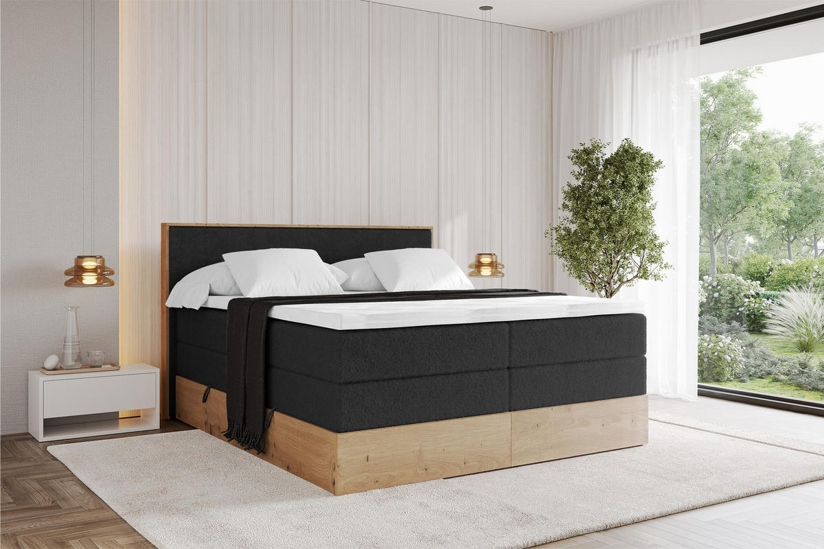 BOXSPRINGBETT LOLLI9 -KING 140x200 - H3/H4 Schwarz - Schwarz Hochglanz, Holzwerkstoff (140/200cm) - ALTDECOR