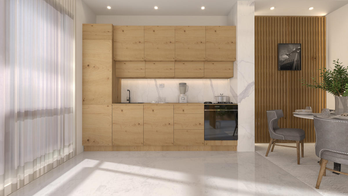 KÜCHENZEILE 300 cm - Nexa KÜ-LN-006 - in Woodline / Matt - Eiche Artisan, Holz (300/212/58cm) - ROYAL24_MARKT