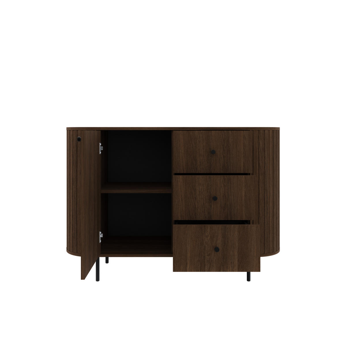 KOMMODE Olivia 123cm, mit 1 Tür, 3 Schubladen und geriffeltem Design, dunkelbraun - Dunkelbraun, Metall (123/85/43cm) - Margaret Hadas24