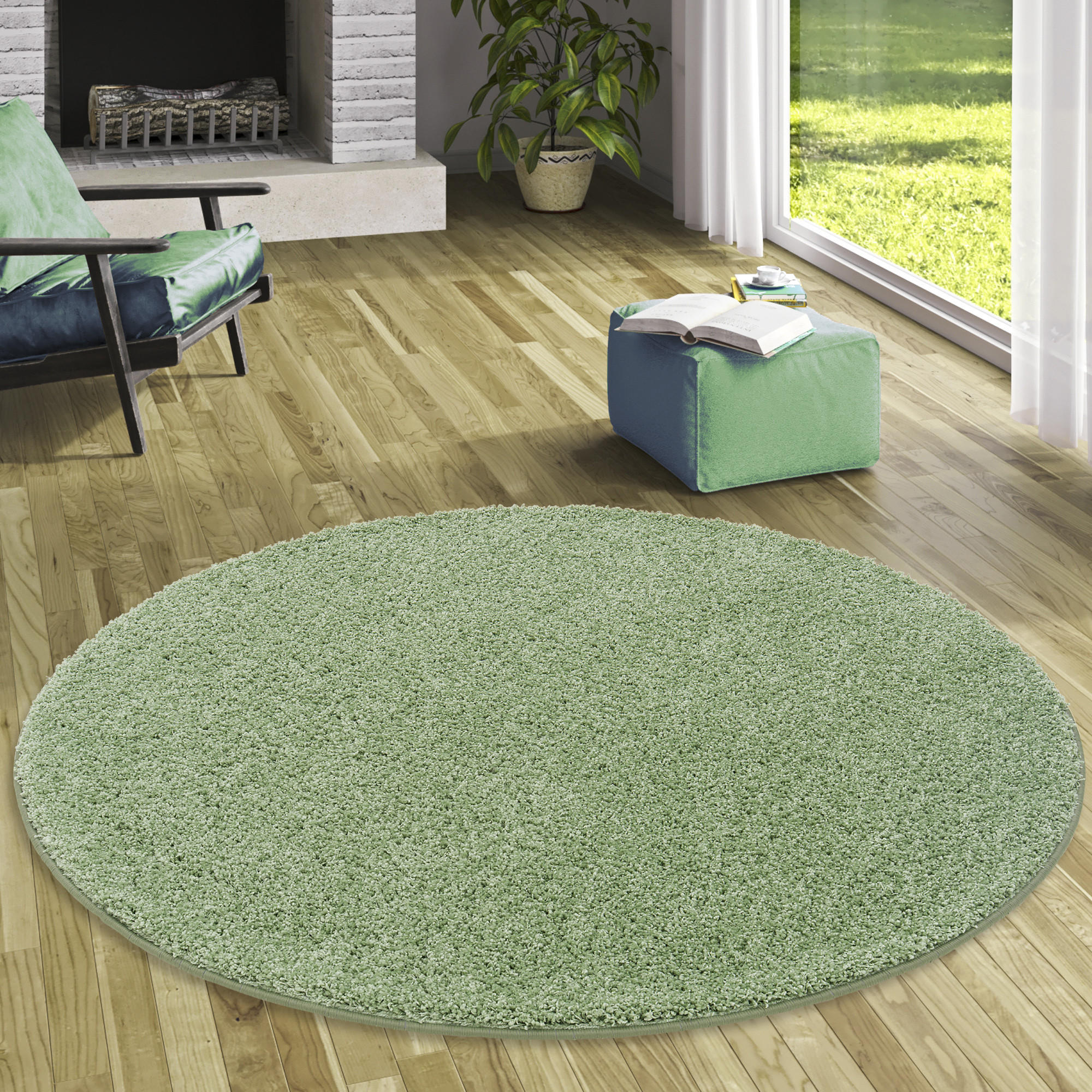 LUXUS HOCHFLOR LANGFLOR TEPPICH MILANO RUND - Mintgrün, Textil (133/133cm) - Snapstyle