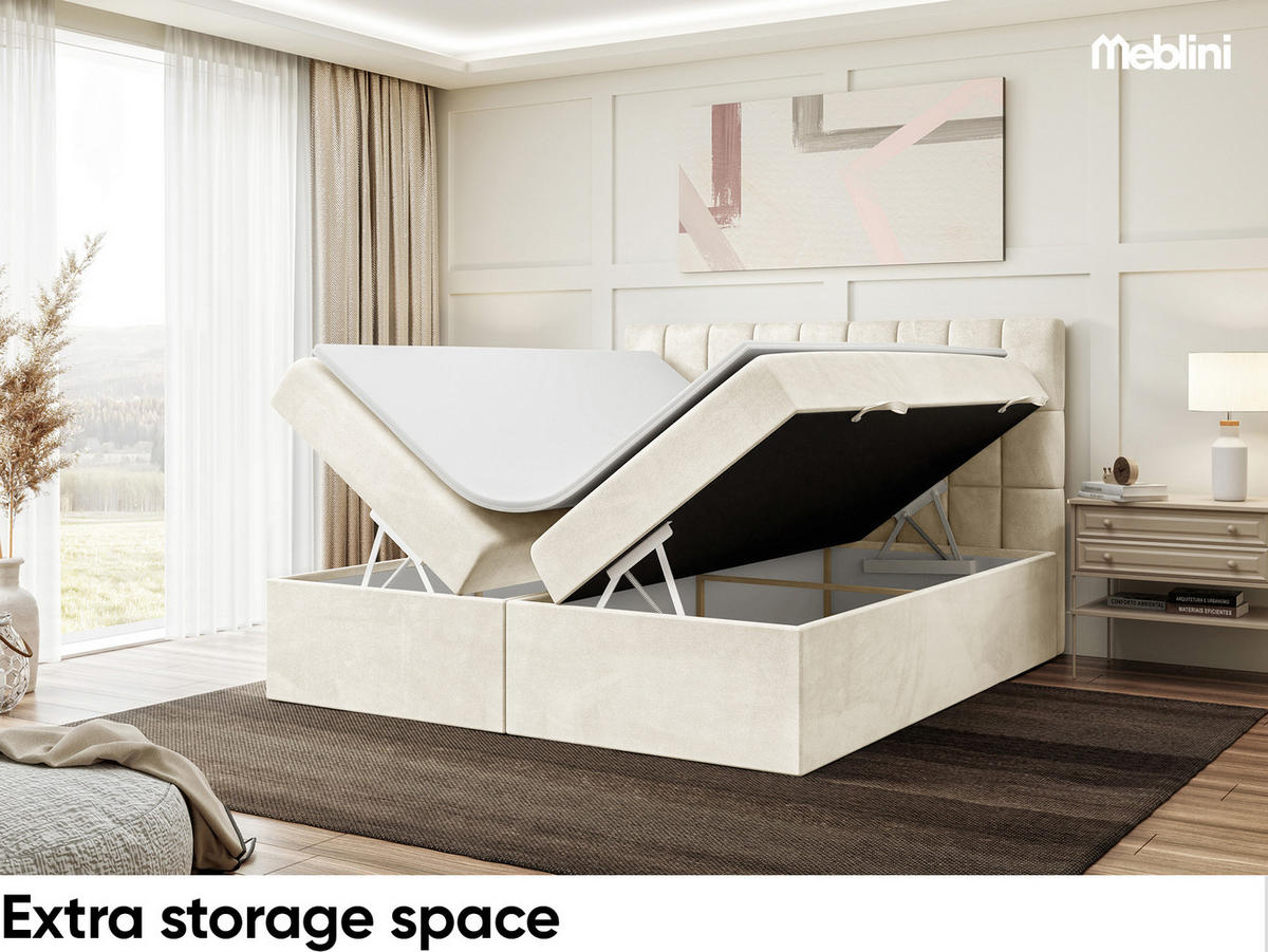BOXBETT LUKAS 160x200 cm in Creme Samt - Creme/Schwarz, Holz/Holzwerkstoff (160/200cm) - Meblini