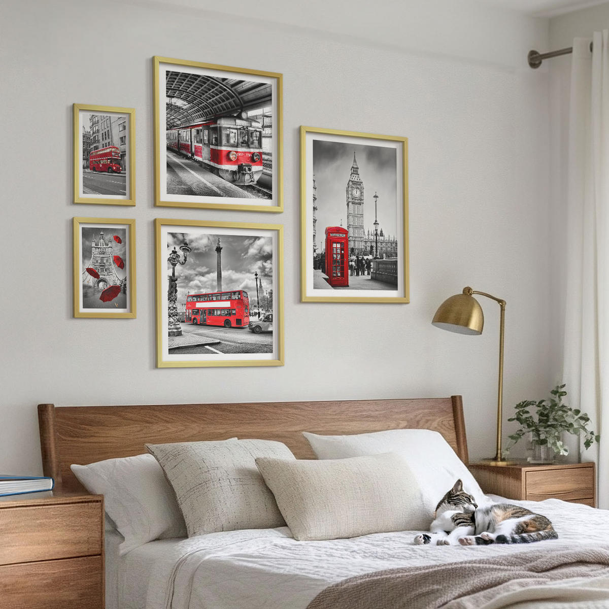 WANDBILDER 5er Set - 50x50 cm & 20x30 cm & 40x60 cm Goldrahmen - Tropischer Wald Papageienwasserfall - Goldfarben, Kunststoff (40/60cm) - ArtPrintCave