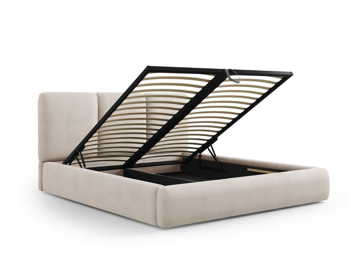 BETT mit Bettkasten und Kopfteil Nicolas aus Chenille-Stoff beige 200x200cm - Beige, Textil (200/200cm) - Cosmopolitan Design
