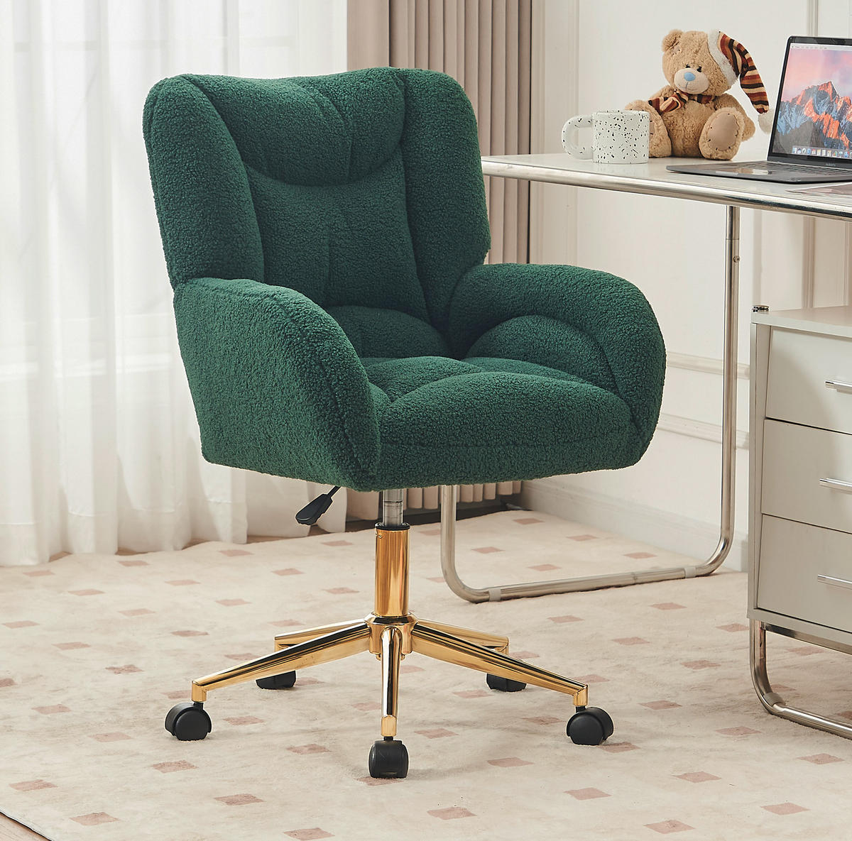 RELAXSESSEL 64/62/92,5 cm grün aus Lammfell-Optik höhenverstellbar - Grün, Textil (62/92.5/64cm) - OKWISH