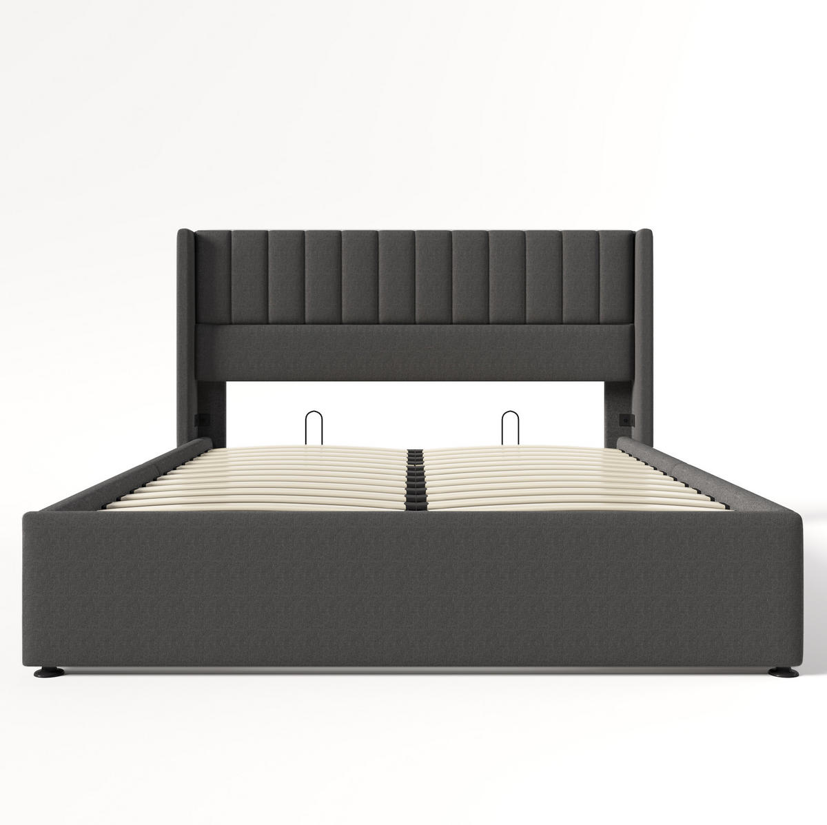 POLSTERBETT 140/200 cm Grau aus Leinen mit Bettkasten - Grau, Textil (140/200cm) - OKMYHOME
