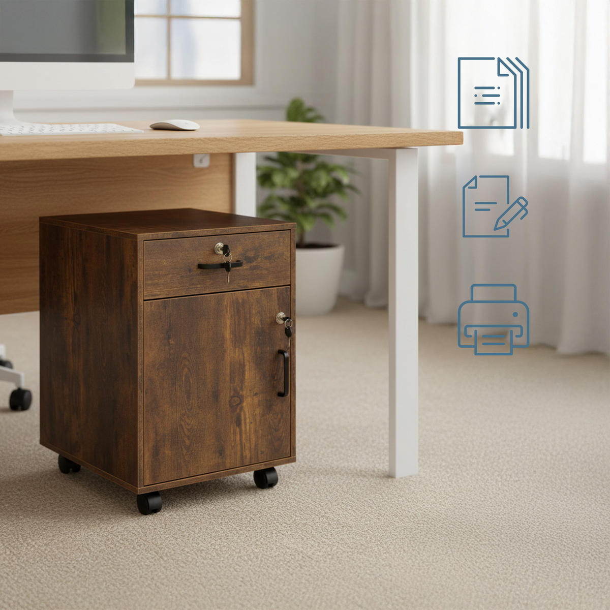 ROLLCONTAINER - Schwarz/Braun, Holzwerkstoff/Kunststoff (40/57/40cm) - Relaxdays