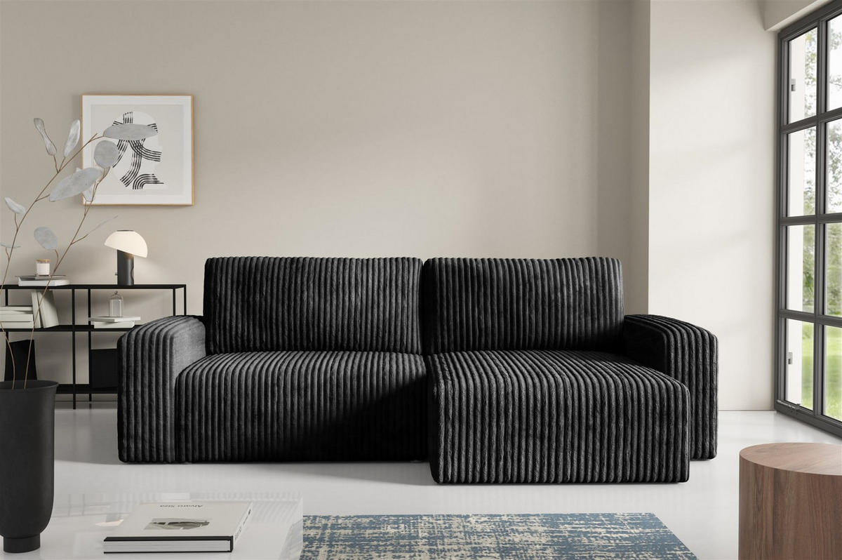 ECKSOFA Natalia - Schwarz, Holzwerkstoff/Textil (244/149cm) - Fun Möbel