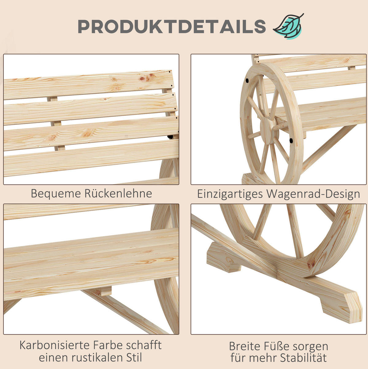 ZAHRADNÍ lavice přírodní z dřeva s područkami ve tvaru kol pro 2 osoby - přírodní, kompozitní dřevo (56/79/105.5cm) - OKWISH