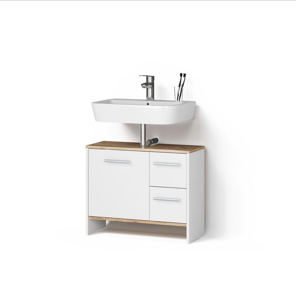 Livinity® DOLNÍ SKŘÍŇKA POD DŘEZ Amalfi Bílý/zlatý dub 70.2 x 57 cm se 2 zásuvkami a 1 dvířky