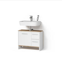 WASCHBECKENUNTERSCHRANK Amalfi Weiß/Goldkraft Eiche 70.2 x 57 cm mit 2 Schubladen und 1 Tür - Honigeiche/Weiß, Holzwerkstoff (70.2/57/27.9cm) - Livinity®