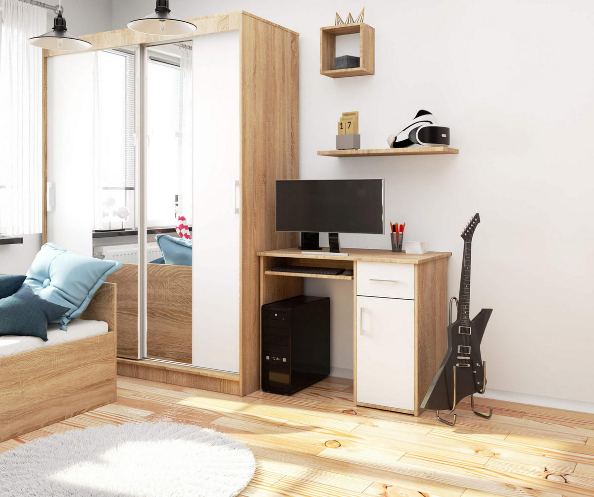 SCHREIBTISCH Sonoma Eiche, Weiß 90x50x74 cm - Silberfarben/Weiß, Holzwerkstoff/Kunststoff (50/90/74cm) - Akord