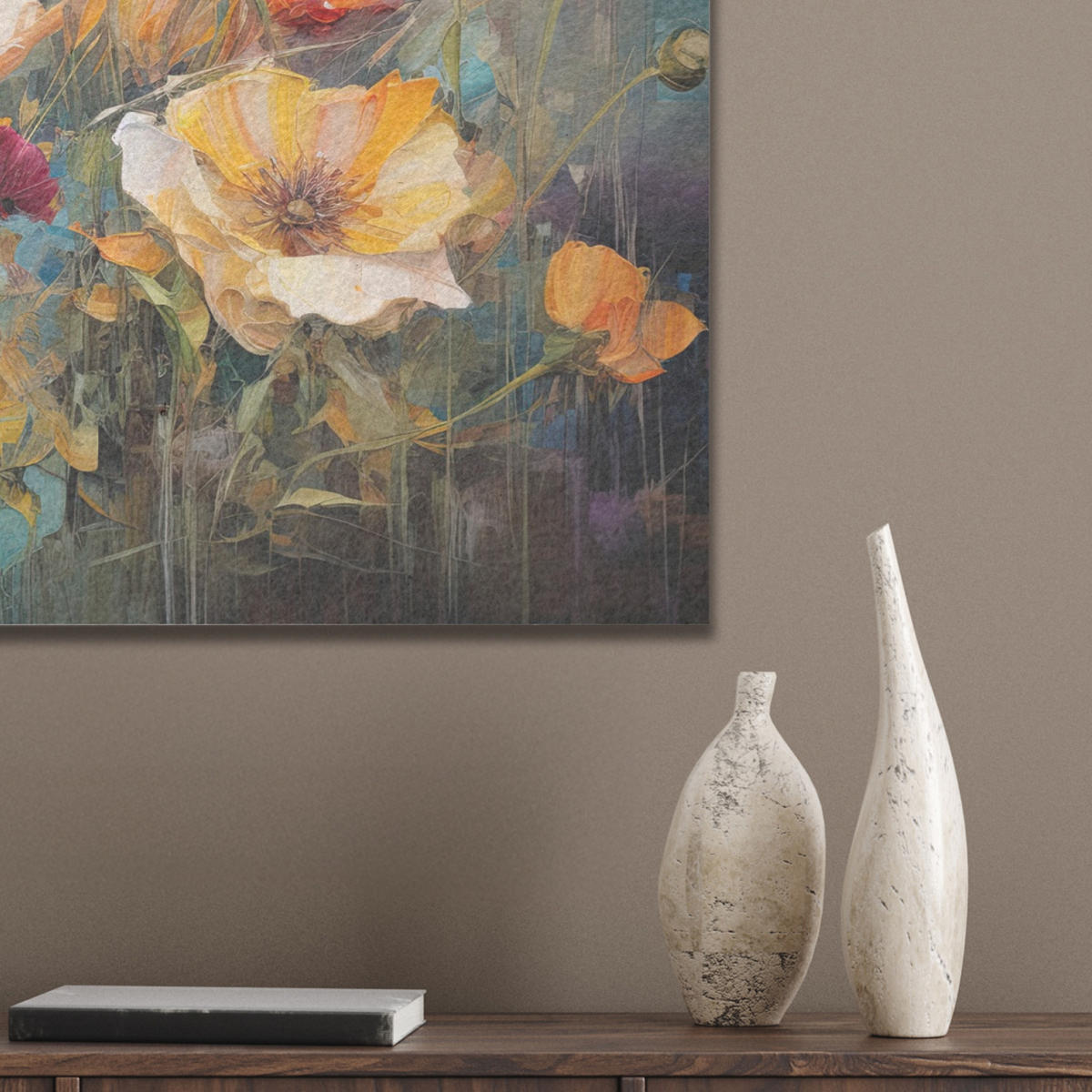 AKUSTIKBILD Blumen - Aquarell - Kunst - Botanisch - Natur Wanddeko 70x50 cm - Orange, Kunststoff (70/50/0.9cm) - MuchoWow