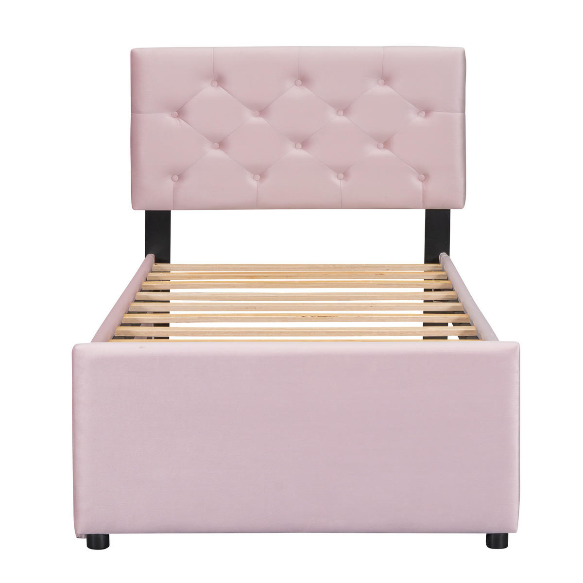 POLSTERBETT aus Samt 90x200 cm in Rosa mit Rollbett & Lattenrost - Rosa, Textil (90/200cm) - Modfu