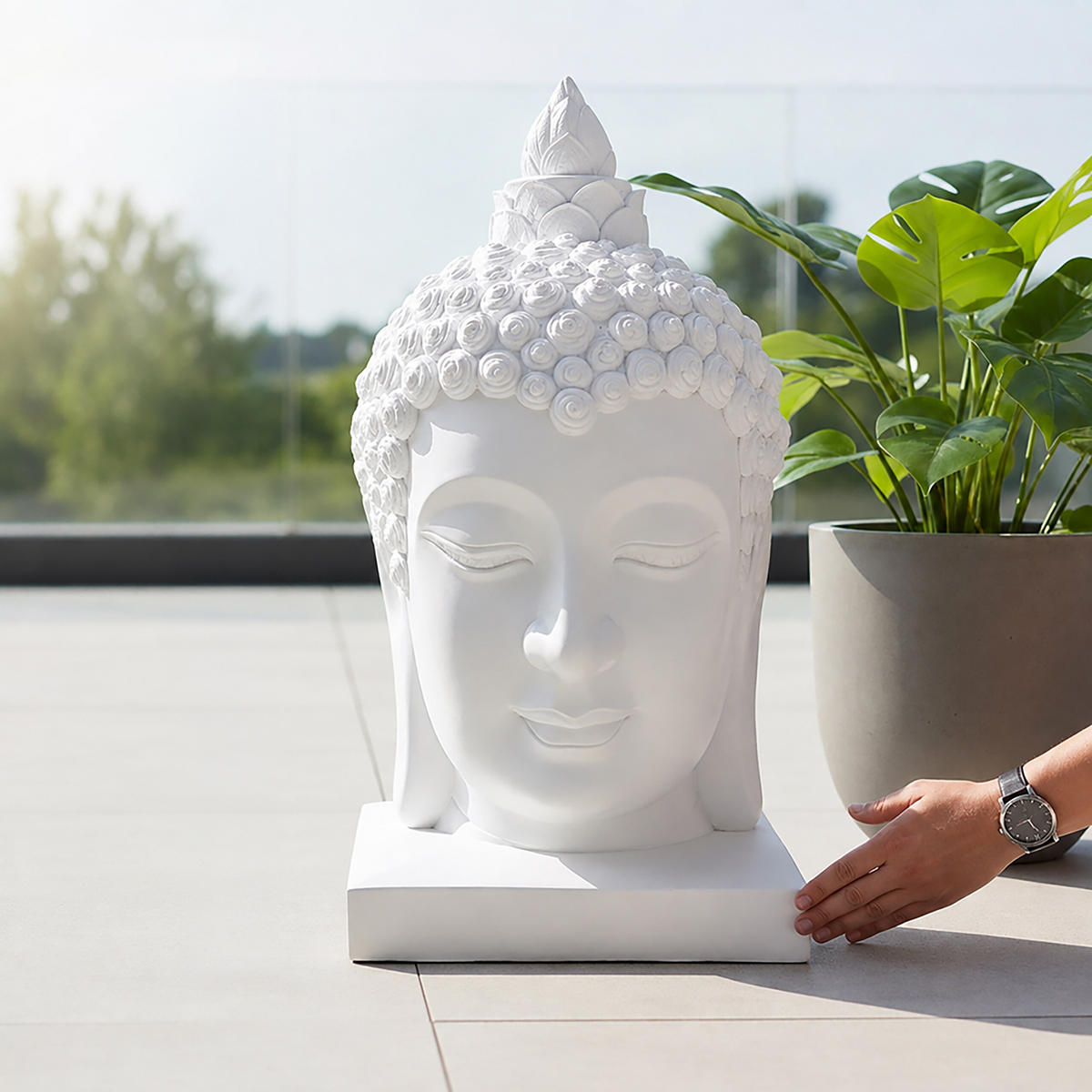 SOCHA Bílá hlava Buddhy polyresin 60 cm - bílá, plast (36.3/66.8/36.3cm) - Relaxdays