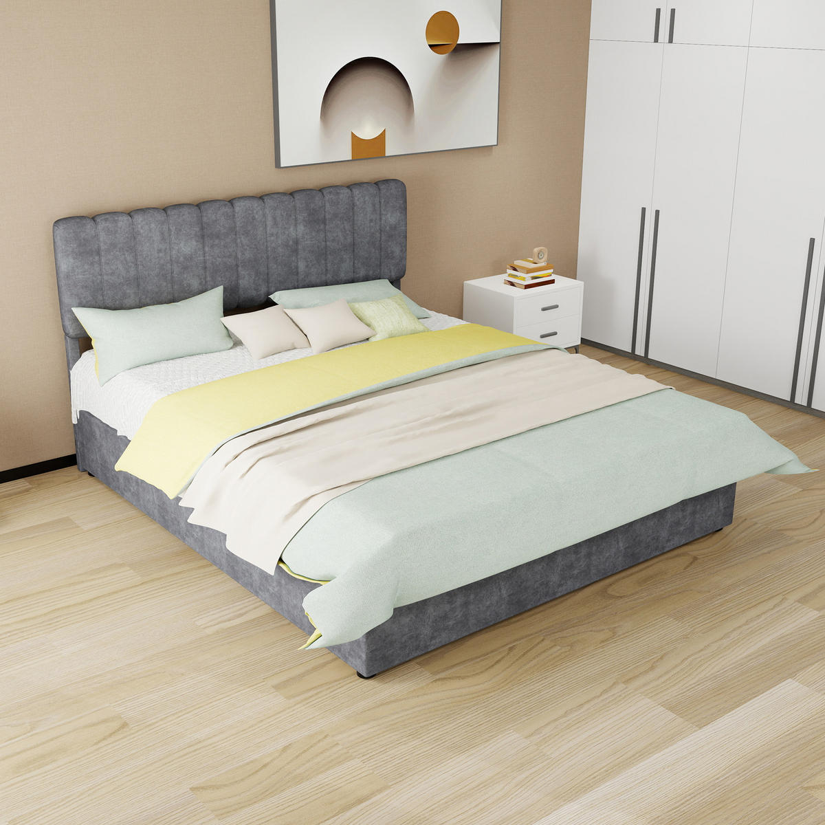 POLSTERBETT mit Samtbezug modernes Design Grau 160x200 cm Metall - Grau, Metall (160/200cm) - SONNENH