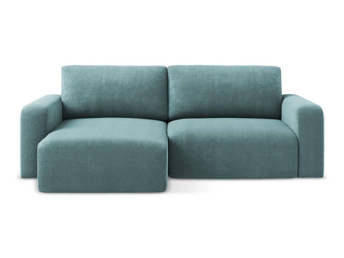 ECKSOFA mit Schlaffunktion links Chenille Stoff Blau - Blau/Beige, Kunststoff/Textil (149/244cm) - Makamii