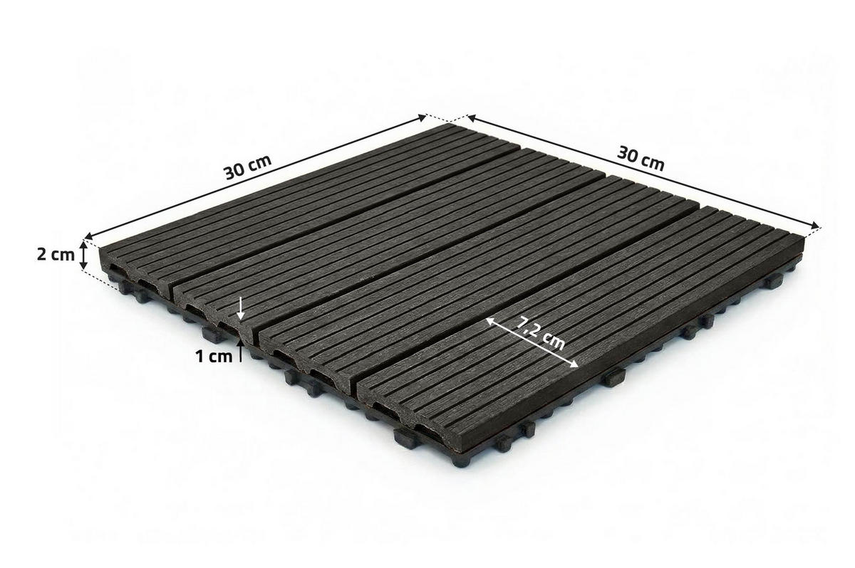 30ER-SET Terrassenplatten aus Verbundwerkstoff von SERRA, grau, geriffelt, 30 x 30 cm - Grau, Holzwerkstoff (30/30/2cm) - Casanoov
