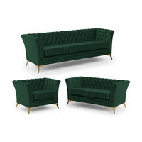 SITZGARNITUR 3+2+1 Chesterfield Whitby Flaschengrün Samt mit goldenen Füßen - Dunkelgrün/Goldfarben, Holz/Textil (237/78/82cm) - S-Style Möbel