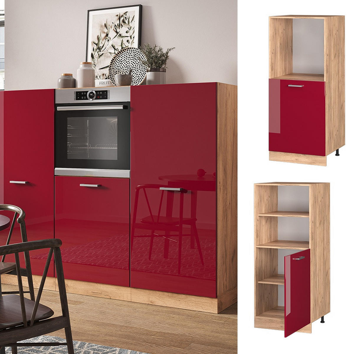DULAP DE TRANSFORMARE A SOBEI R-Line Roșu lucios ridicat 60 cm - stejar miere/roșu, compozit lemnos (60/143/57cm) - Vicco