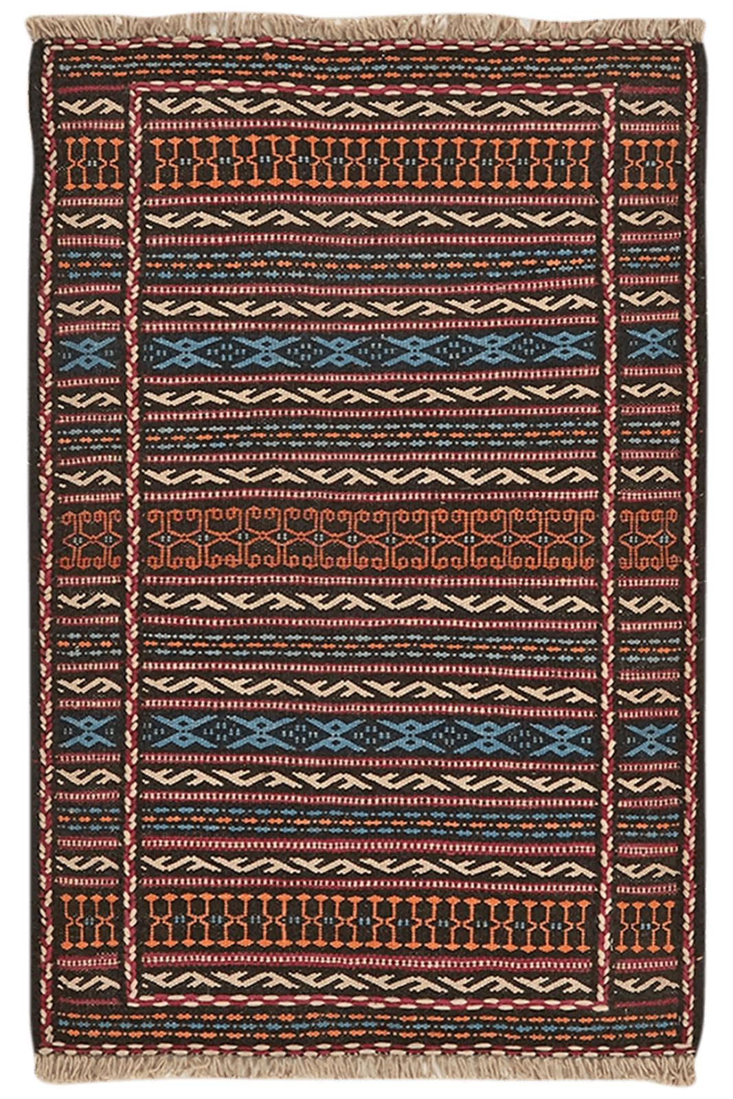 KELIM-TEPPICH handgewebt Kordi Schwarz, Beige 90/61 cm Schurwolle - Beige/Multicolor, Textil (61/90cm) - Looma
