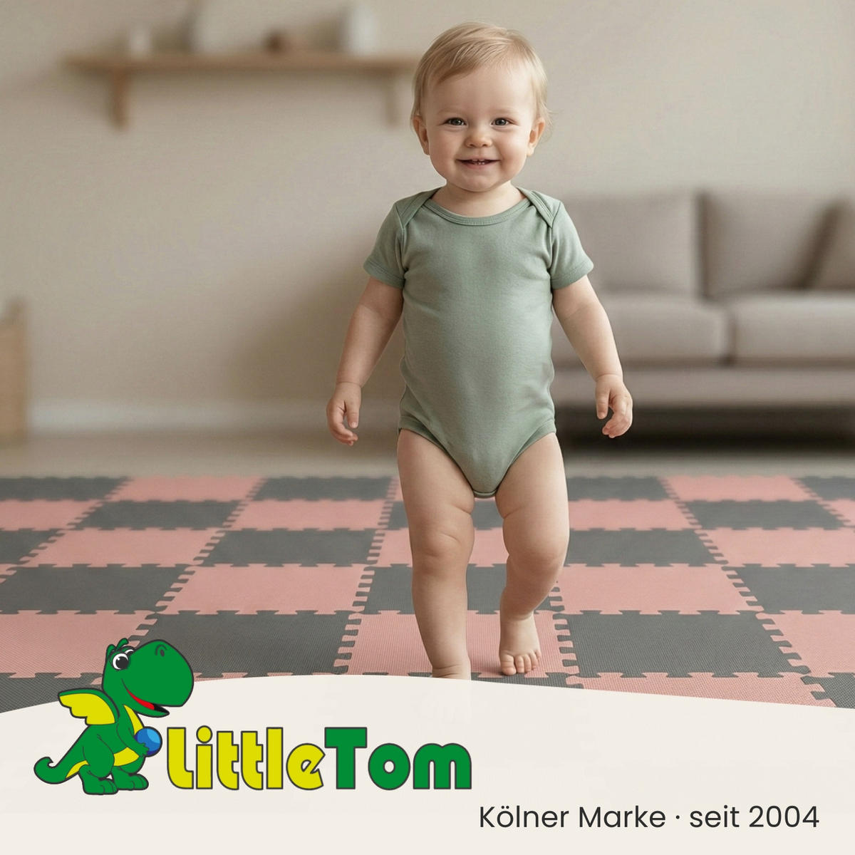 SPIELMATTE ab Null - 180/90/1 cm Puzzlematte mit Rand Terrakotta Grau - Rosa, Kunststoff (30/30cm) - Littletom