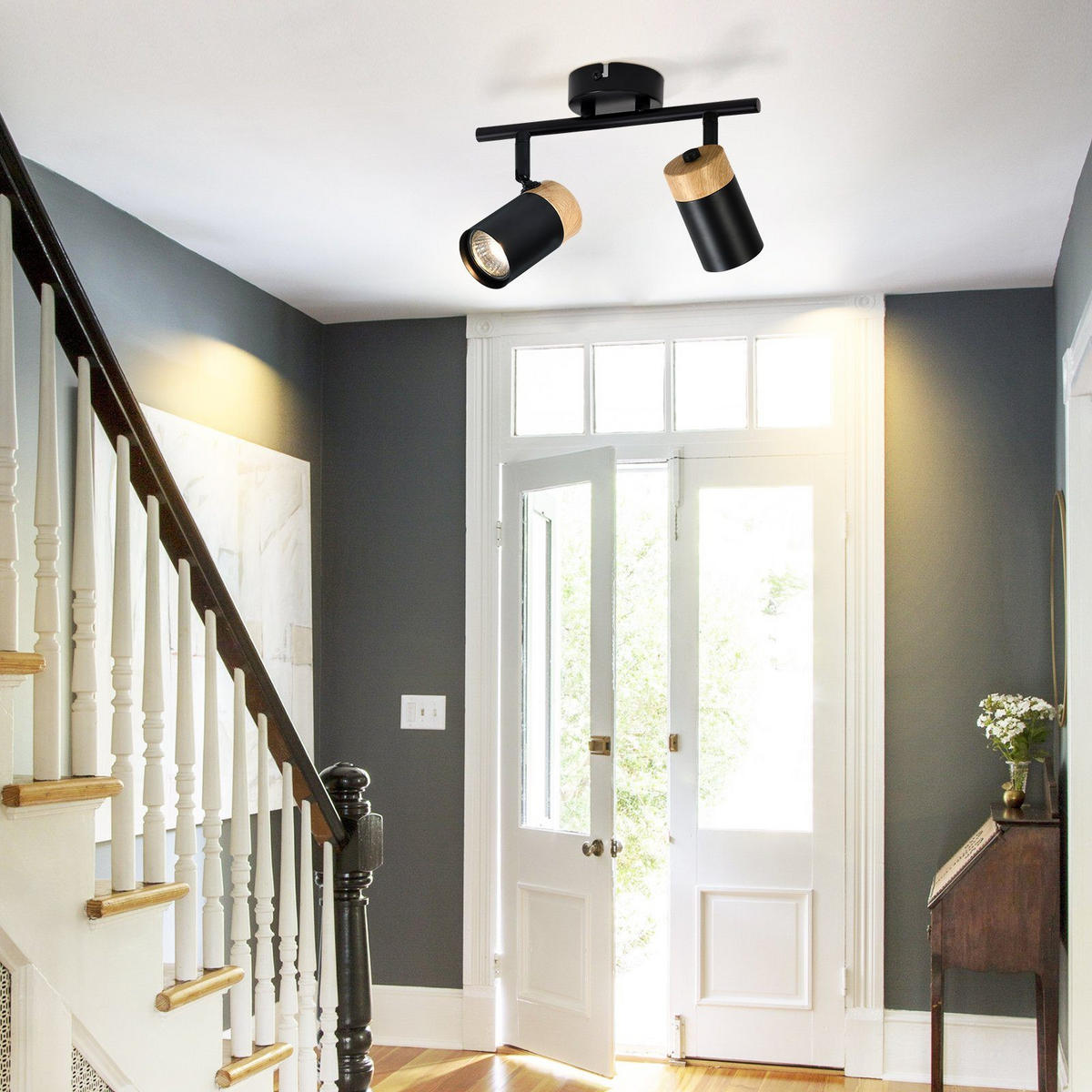 DECKENLEUCHTE Doris 2-flammig 30/10/19 cm - Schwarz, Metall (30/10/19cm) - Nettlife