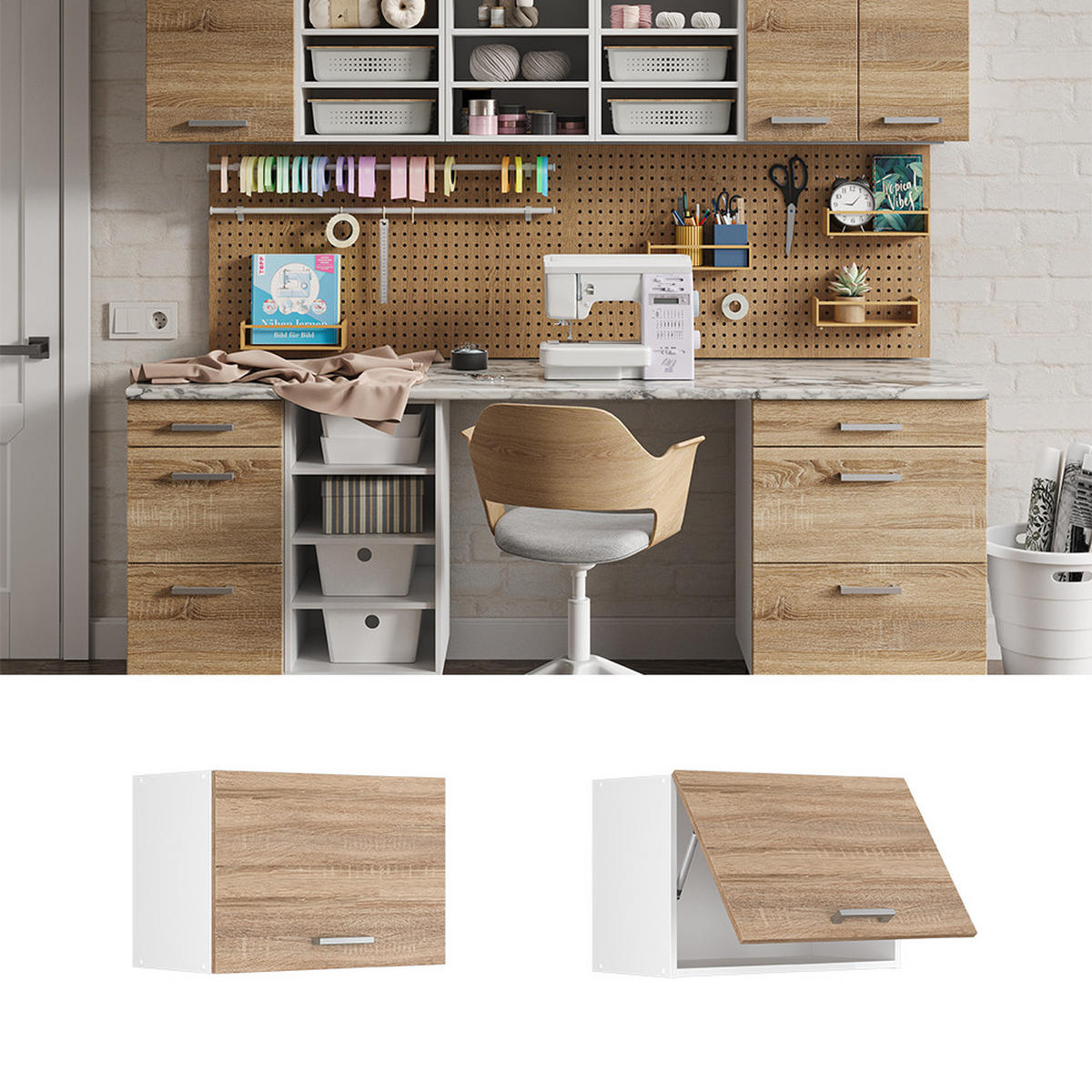 UNIVERZÁLNÍ NÁSTĚNNÁ SKŘÍŇKA R-Line Sonoma - bílá/Sonoma dub, kompozitní dřevo (60/40/31cm) - Vicco