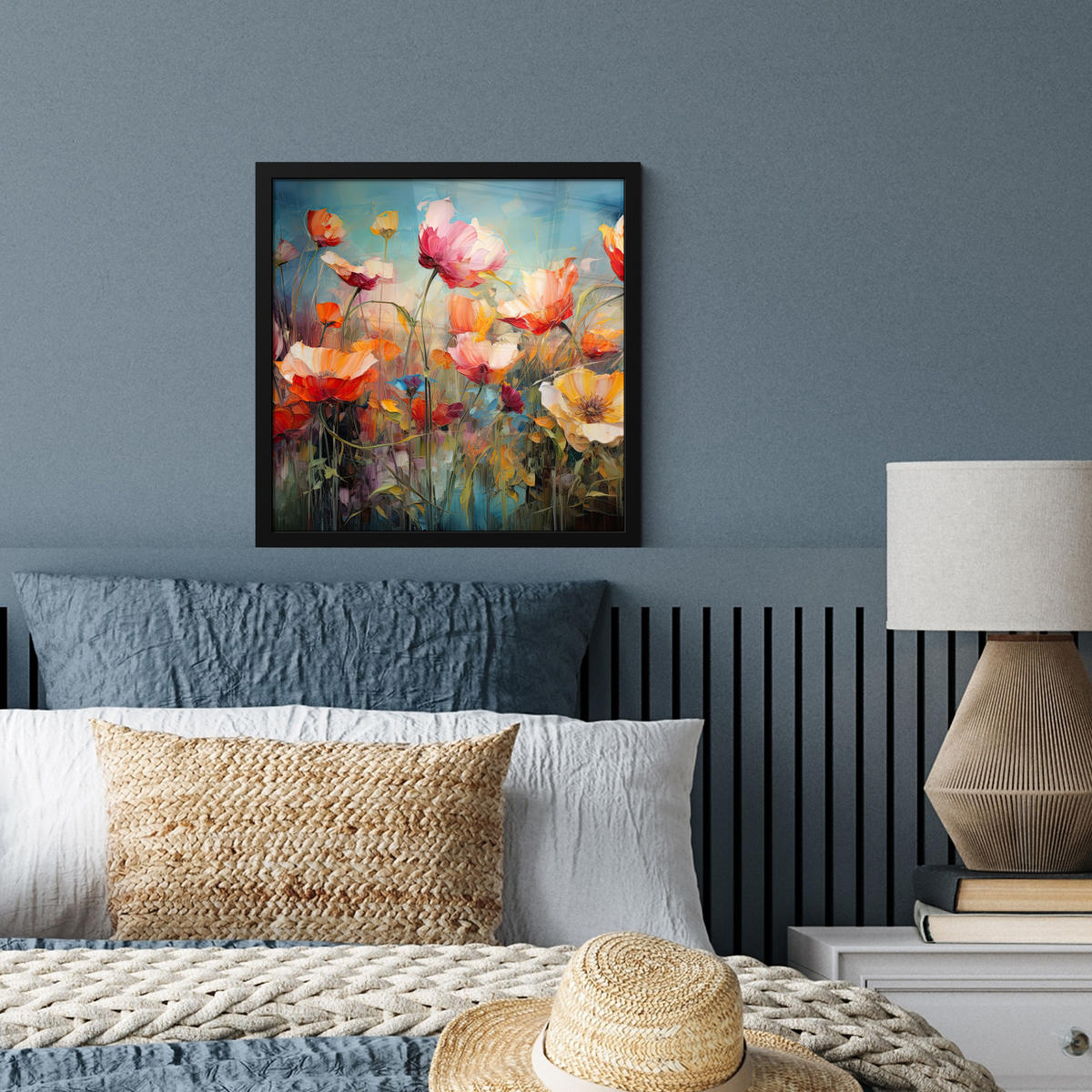 POSTER MIT RAHMENGERAHMTES BILD Blumen - Aquarell - Kunst - Botanisch - Natur 40x40 cm - Orange, Papier (40/40cm) - MuchoWow
