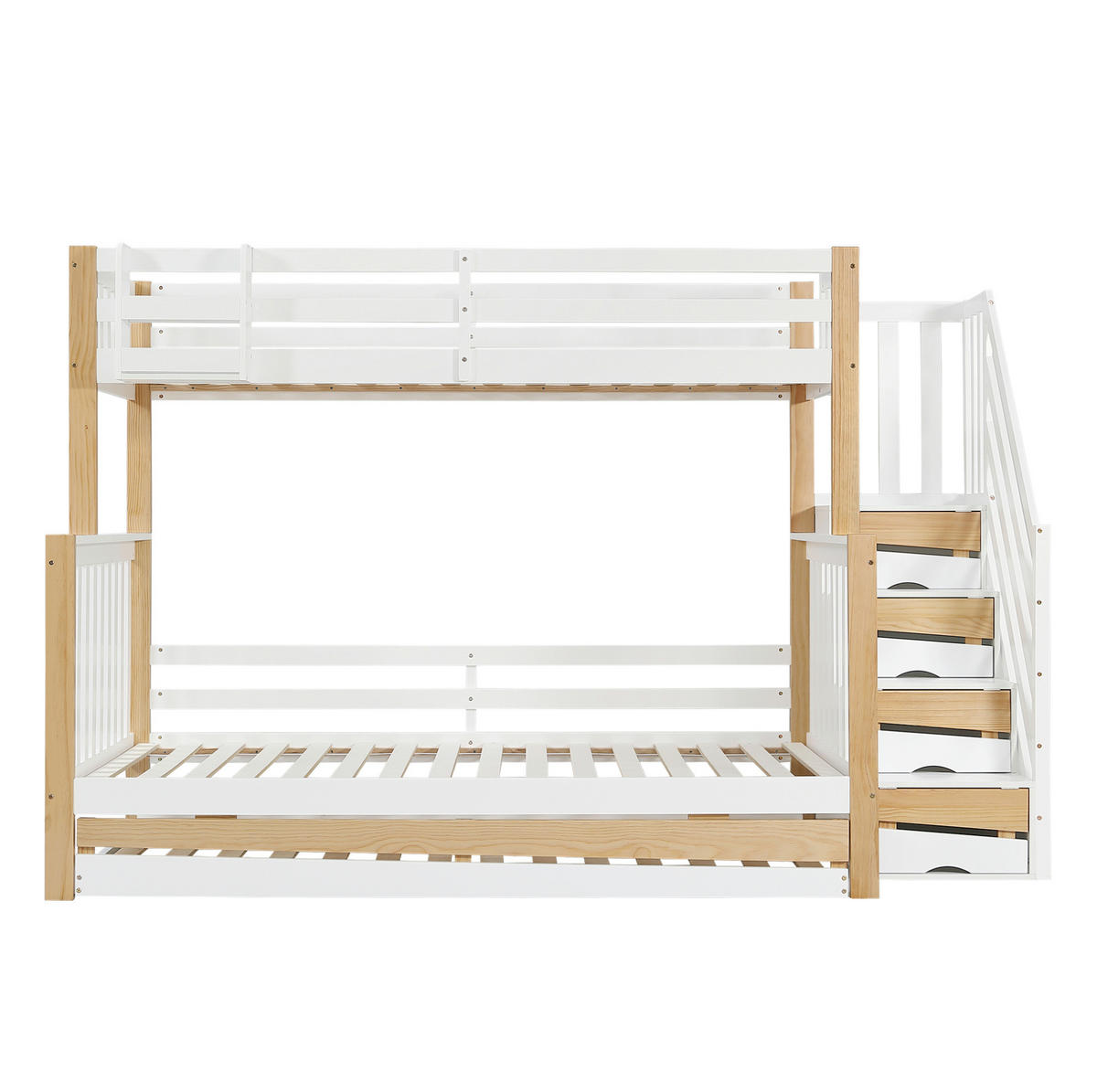 ETAGENBETT 90/120/200 cm mit Rollbett und Stauraumtreppe in Weiß/Natur - Weiß, Holz (90/200cm) - Flora Grace