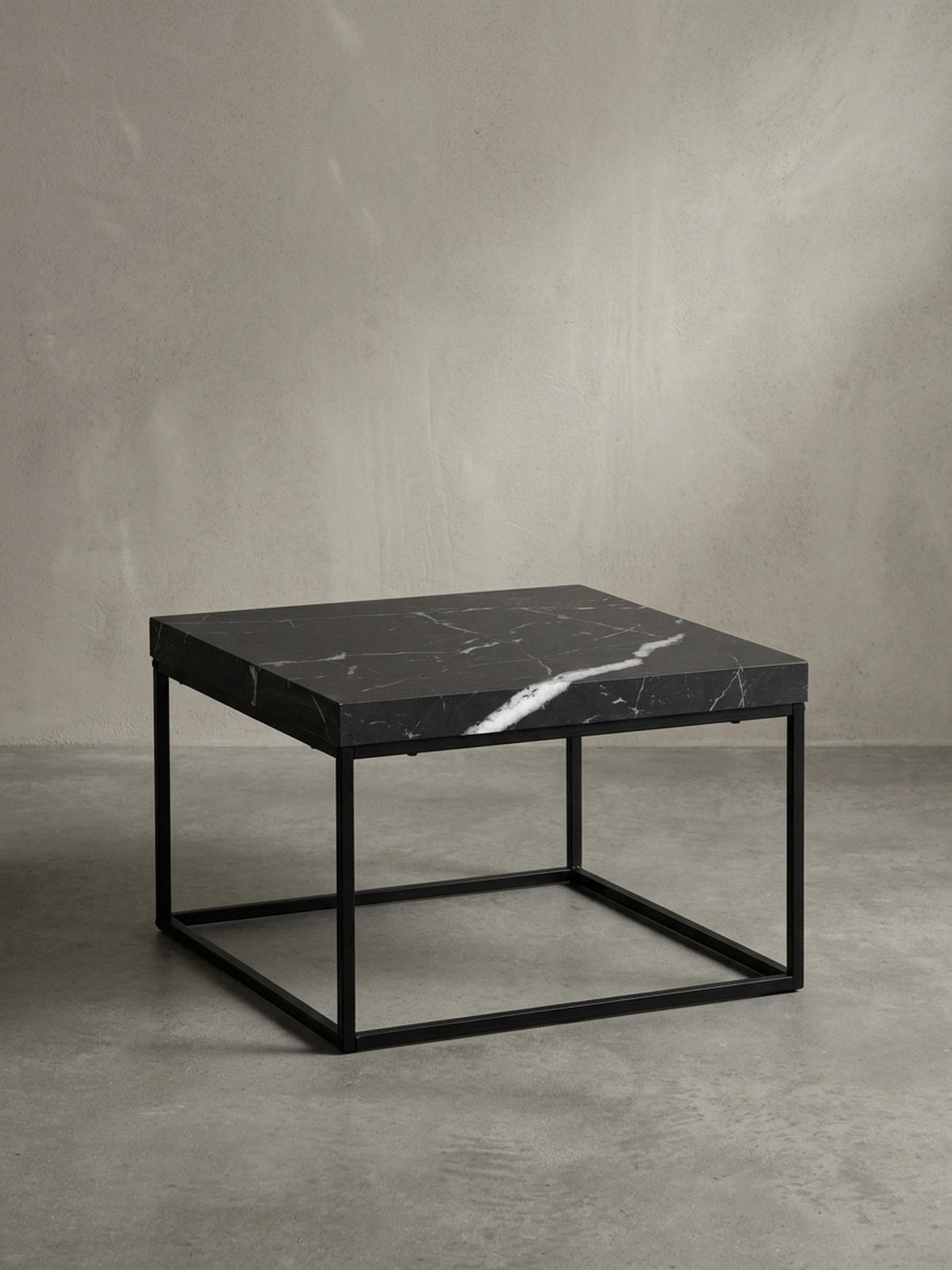 COUCHTISCH in Stein-Optik mit Metallbeinen im modernen Design, Schwarz 60x60x38 cm - Schwarz, Holzwerkstoff/Metall (60/60/38cm) - KADIMA DESIGN