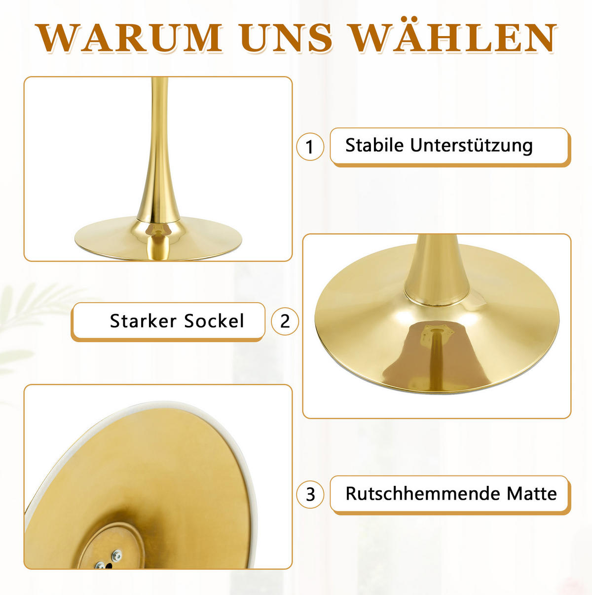 BEISTELLTISCH 60/60/72 cm Weiß Gold runder Tisch aus MDF und Metall mit thermoformierter Platte - Weiß, Holzwerkstoff (60/60/72cm) - OKWISH