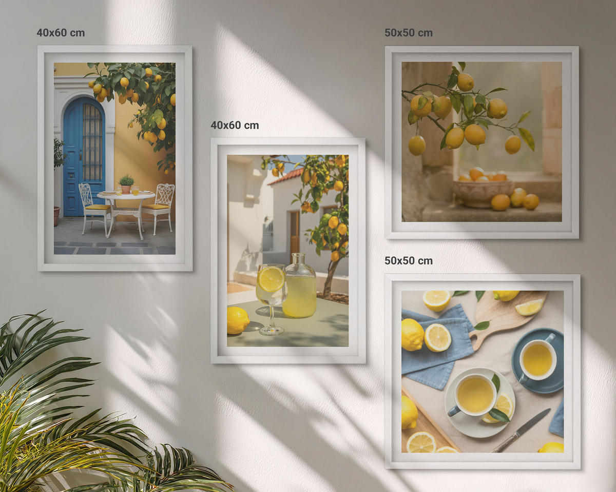 BILDER SET 4er Set - 50x50 cm & 40x60 cm Weißer Rahmen - Zitronenlimonade blaue Tür - Weiß, Kunststoff (50/50cm) - TULUP