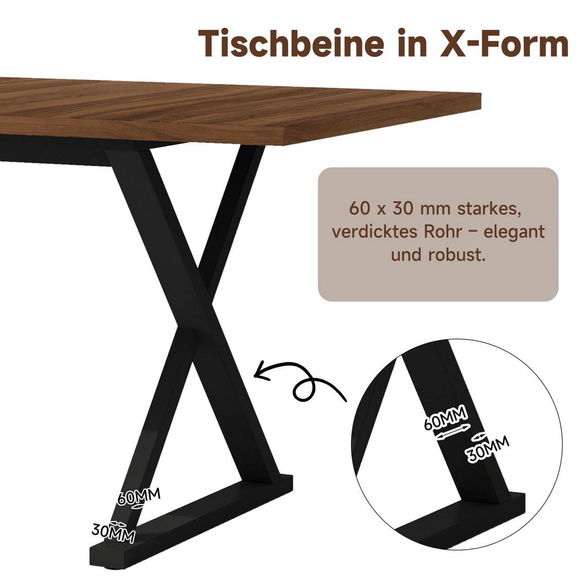 ESSTISCH, 6-8 Personen, Metallbeine, Walnuss/Schwarz, 180x90x75cm - Walnussfarben, Holzwerkstoff (180/90/75cm) - FLIEKS