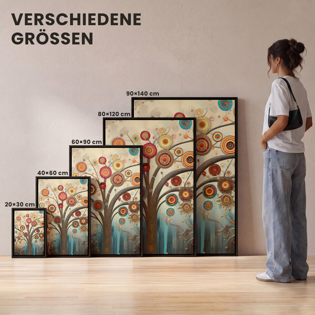 LEINWAND Bilder mit Rahmen - Baum - Baum des Lebens - Farbe - 90x140 - Braun, Textil (90/140cm) - MuchoWow