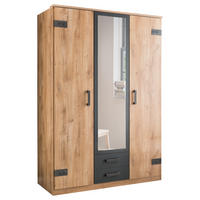 KLEIDERSCHRANK Cork in Plankeneiche mit Grafit 135x199x58 cm (BxHxT) – Drehtürenschrank mit Spiegel in Breite 135cm - Braun/Grau, Holzwerkstoff (120/200/80cm)