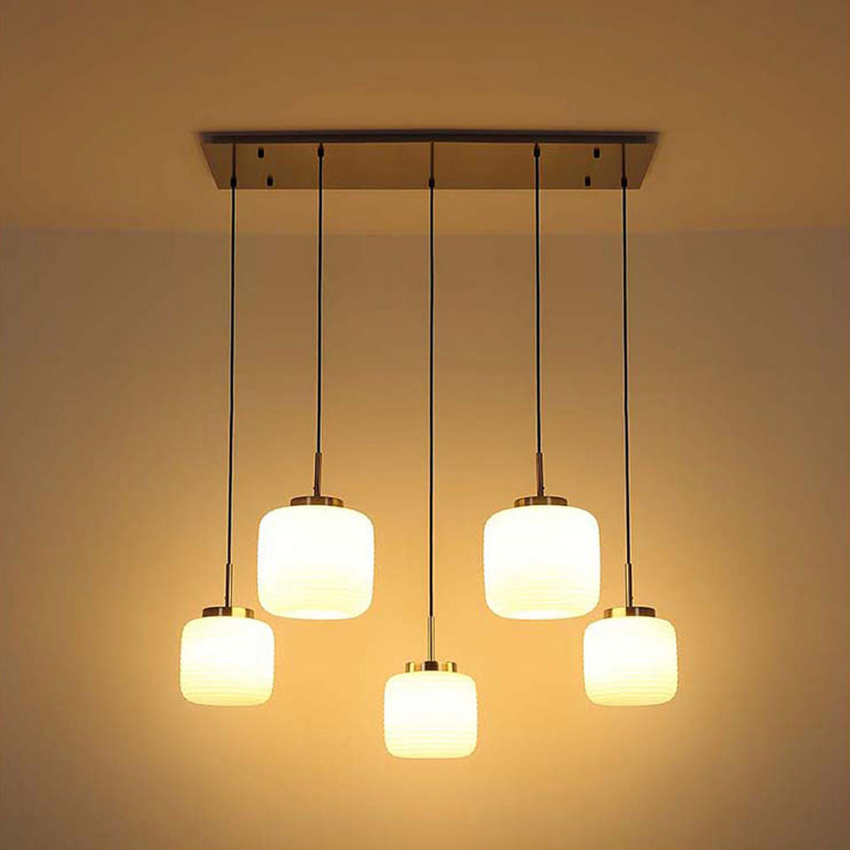LED HÄNGELEUCHTE KLADORA Metall, Glas, Silber, 5-flammig - Silberfarben, Glas (106/38/130cm) - Globo Lighting