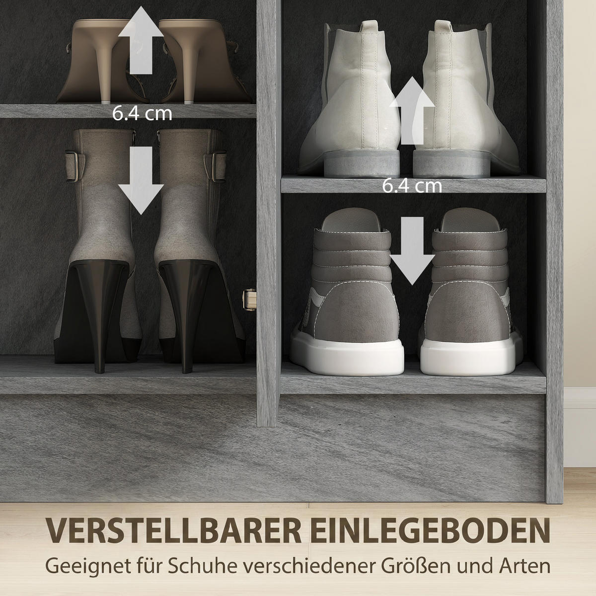 SCHUHSCHRANK Grau 30.0/83.0/90.0 cm - Grau, Holzwerkstoff (83/90/30cm)