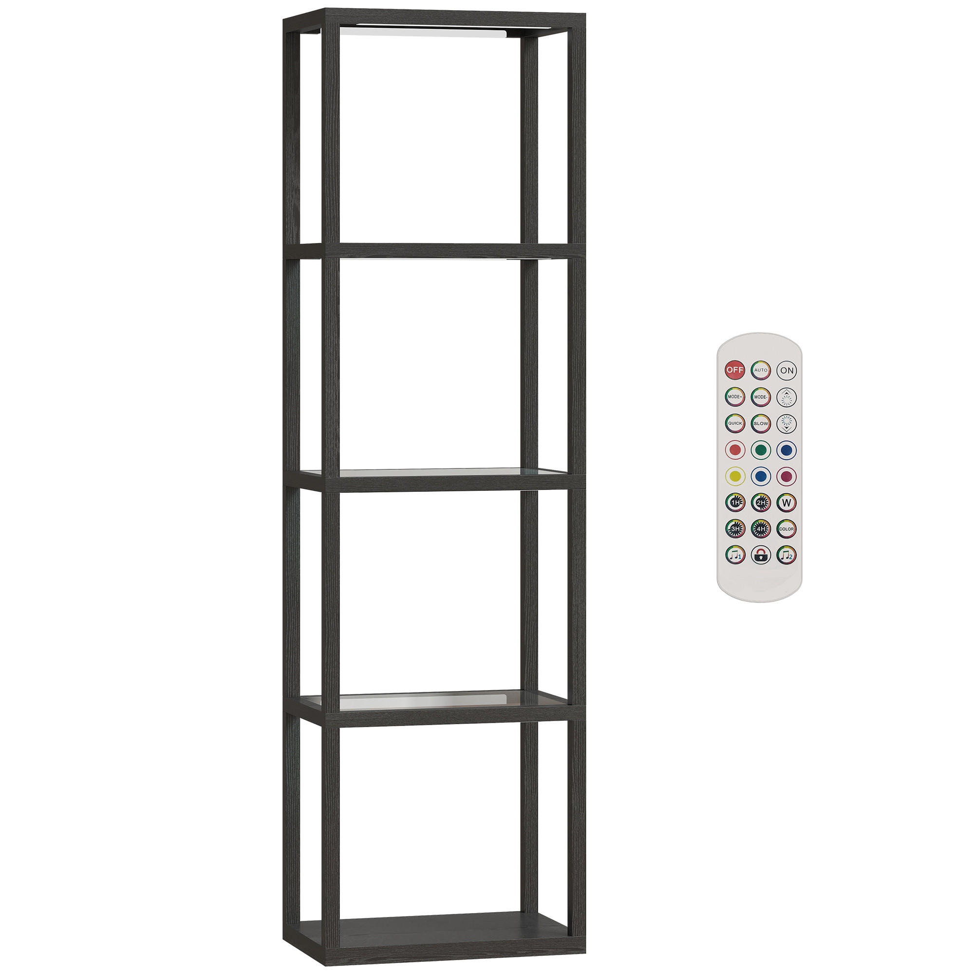 RGB Stehlampe mit Glasregalen, 4-Ebenen-LED-Stehleuchte mit Fernbedienung - Schwarz, Holzwerkstoff (45/29/157cm) - HOMCOM