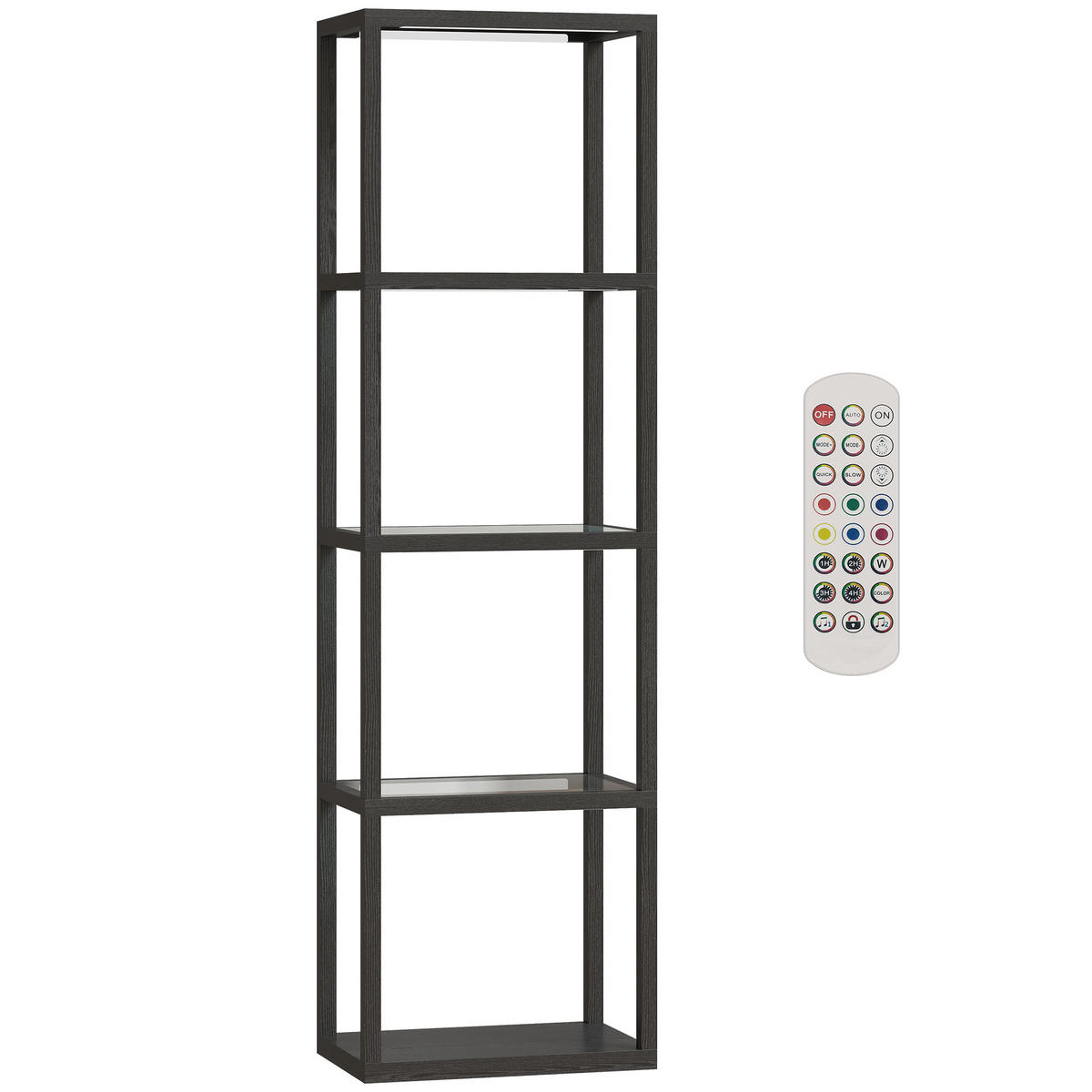 RGB Stehlampe mit Glasregalen, 4-Ebenen-LED-Stehleuchte mit Fernbedienung - Schwarz, Holzwerkstoff (45/29/157cm) - HOMCOM