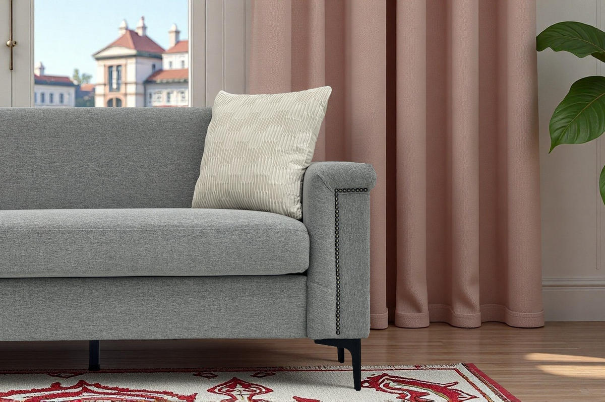 2-SITZER Sofa Feinleinen Polyester mit Taschenfederkern und Metallfüßen 172/73.5/81.5 cm Hellgrau - Hellgrau, Textil (73.5/81.5/172cm) - Redom