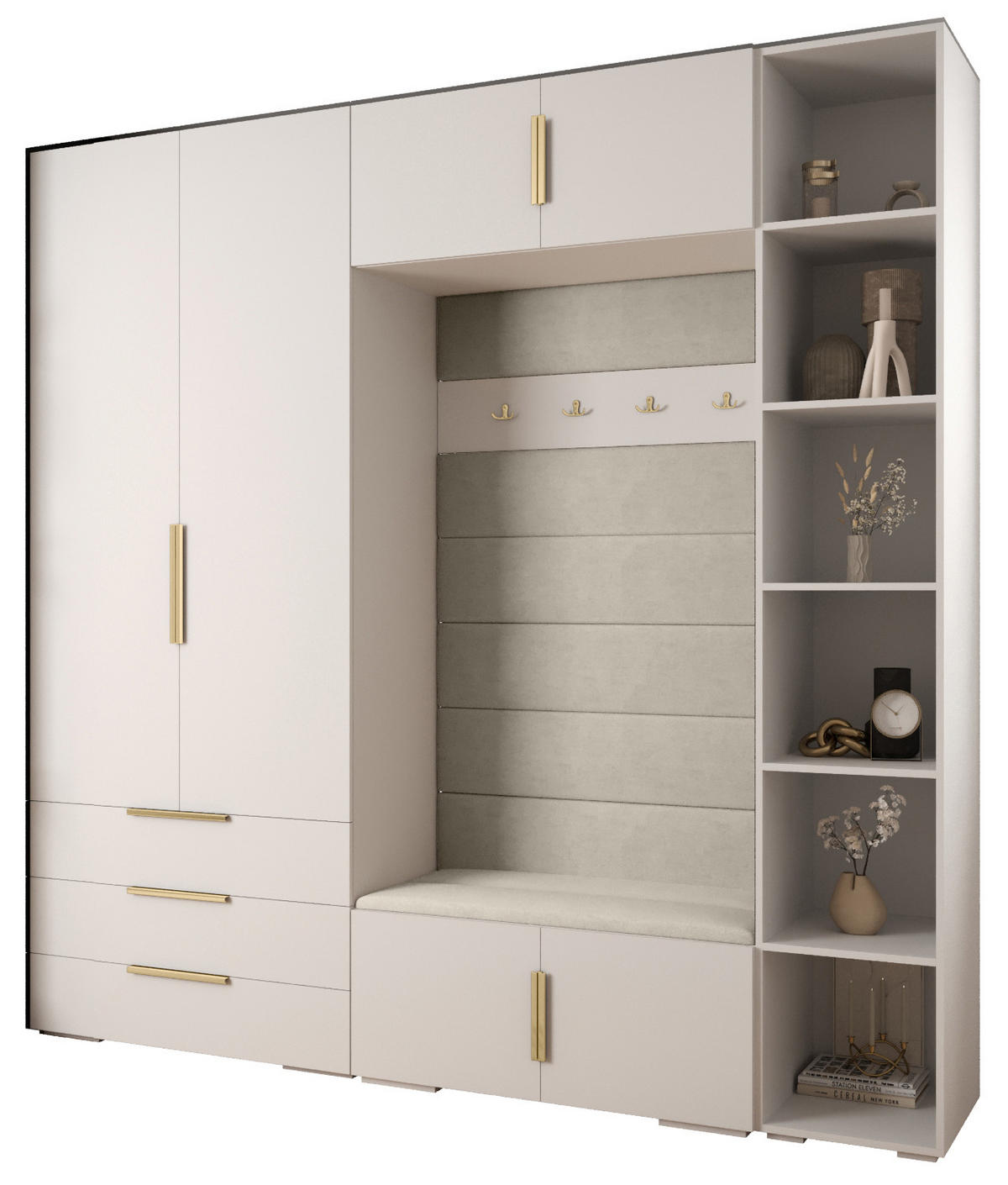 GARDEROBEN-SET 236,7/240/47 - Beige/Goldfarben, Holz/Metall (240/236.7/47cm) - Abiks Möbel
