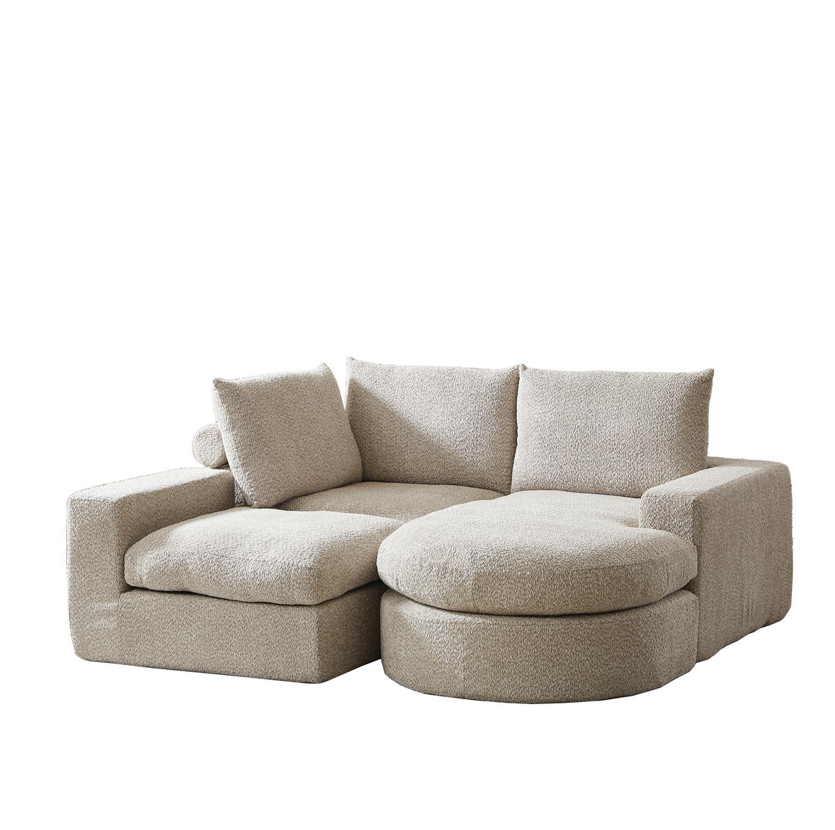 ECKSOFA 250/160/80 cm beige aus Chenille mit Recamiere und Kissen - Beige, Textil (160/250cm) - OKWISH